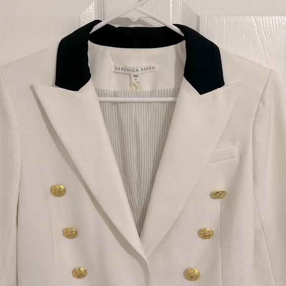 Veronica Beard White Jack Riding Jacket Dickey Gold Button Blazer Size 6 - Picture 5 of 16